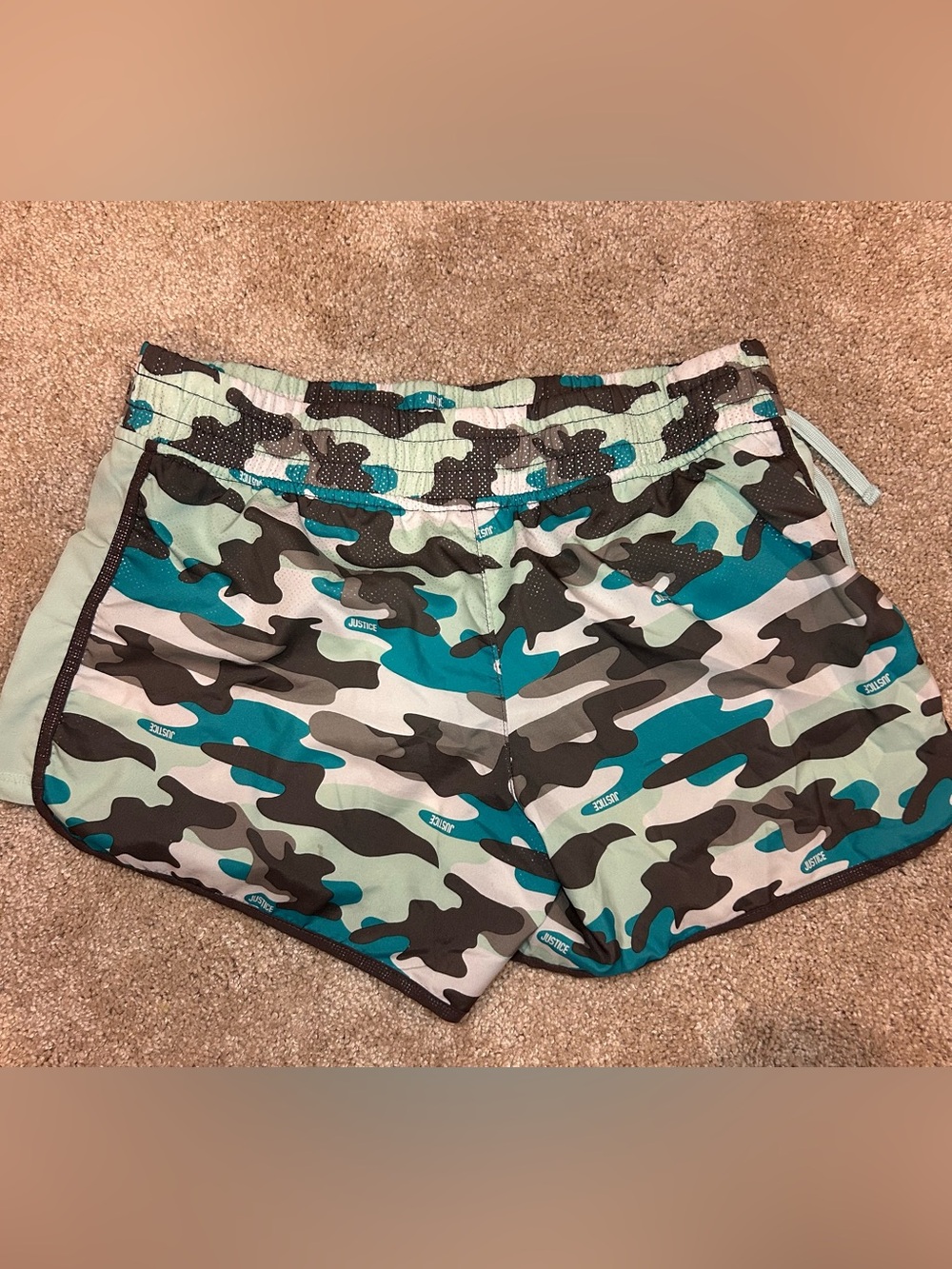 Justice Active Girl’s Teal and Mint Camo Lined Athletic Shorts Size 14 - Picture 5 of 5